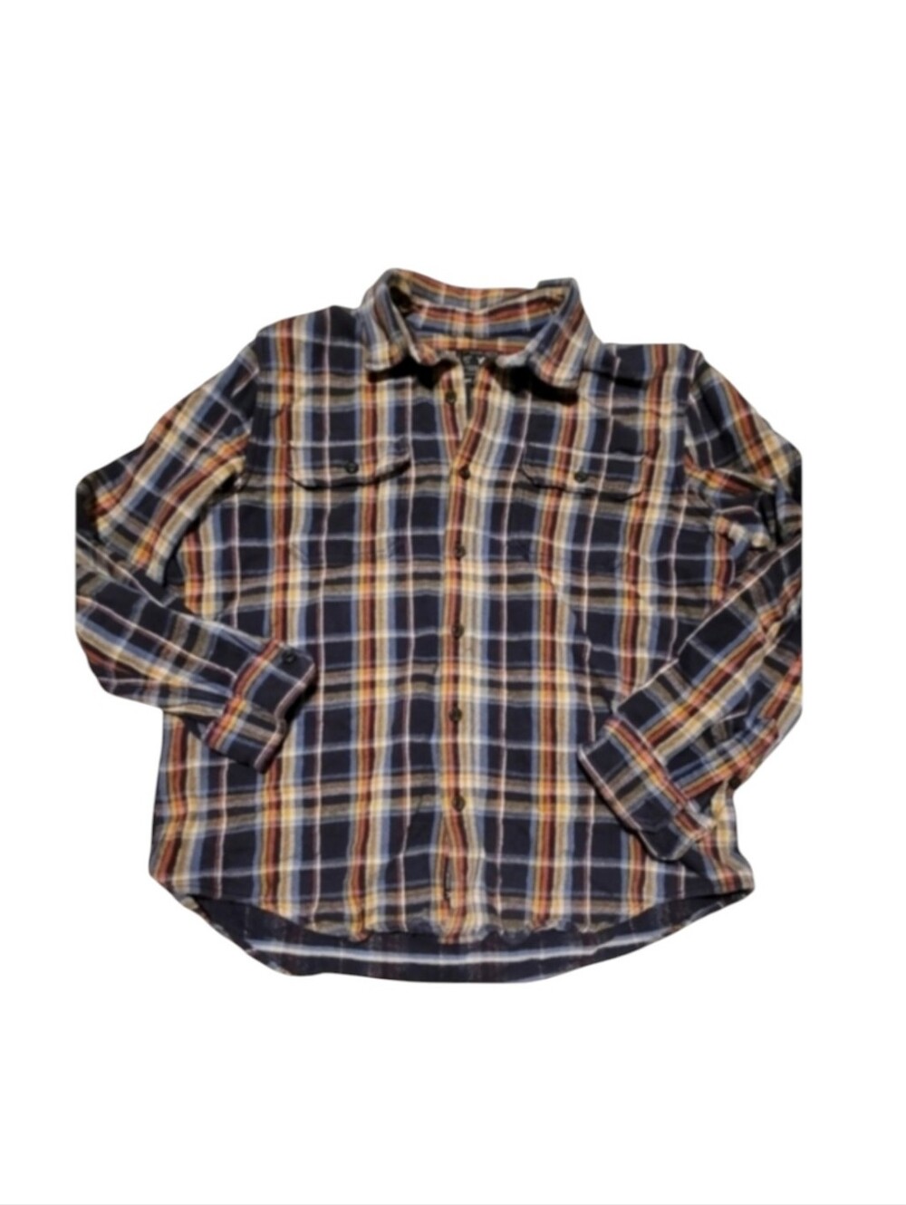 Vintage American Eagle 100% Cotton Deep Blue Yellow Plaid Flannel Size XXL Mens
